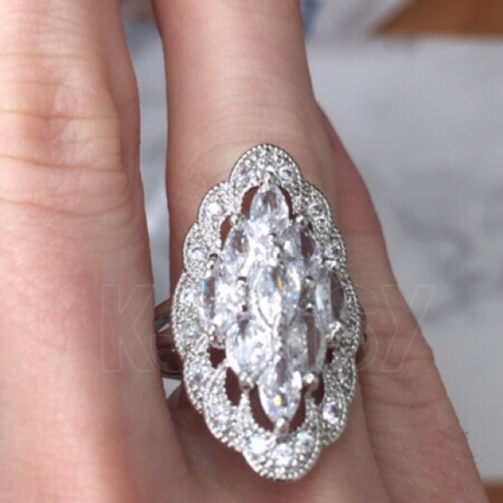 Cubic Zirconia 925 Silver Statement Ring
